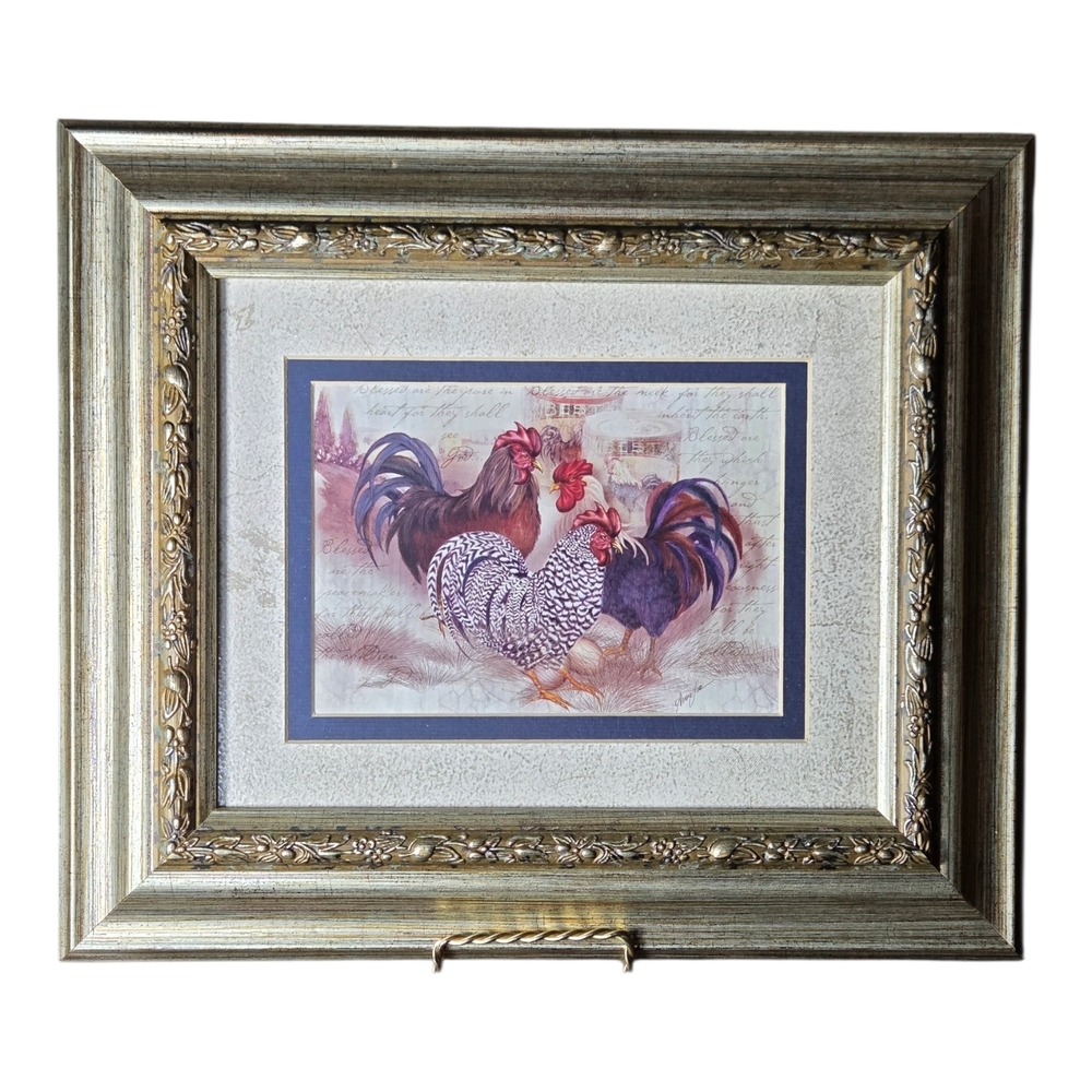 Rustic Rooster Art Print in Ornate Frame 8 X 10.